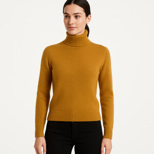 IQ Mustard Yellow Lamb Rabbit Hair Cozy Long Sleeve Turtleneck‎ Sweater Medium